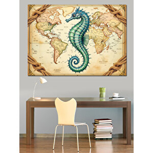 Eski Harita Ve Denizatı Dekoratif Kanvas - Mdf Ahşap Tablo 50x70 cm