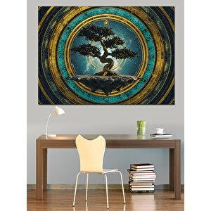 Dairesel Bonsai Ağacı Dekoratif Kanvas - Mdf Ahşap Tablo