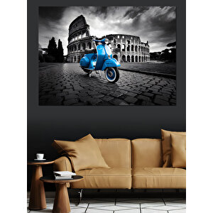 Roma'da Vespa Sürücüsü Dekoratif Kanvas - Mdf Ahşap Tablo