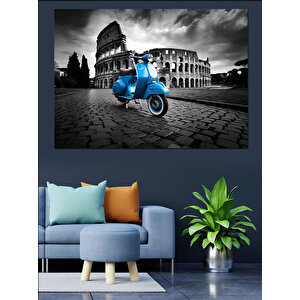 Roma'da Vespa Sürücüsü Dekoratif Kanvas - Mdf Ahşap Tablo