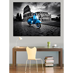 Roma'da Vespa Sürücüsü Dekoratif Kanvas - Mdf Ahşap Tablo 50x70 cm