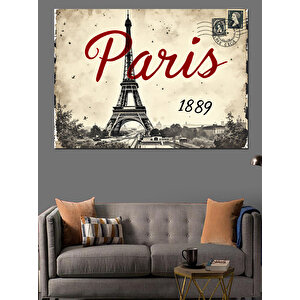 Paris 1889 Kartpostal Deseni Dekoratif Kanvas - Mdf Ahşap Tablo 35x50 cm