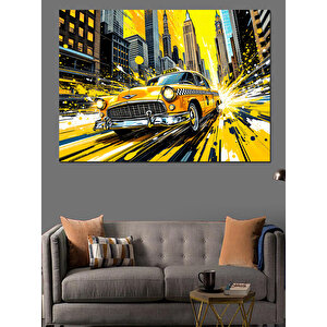 Sarı Taksi Sokak Sahnesi Dekoratif Kanvas - Mdf Ahşap Tablo