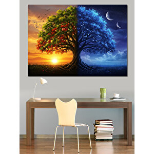 Gece Gündüz Ağacı Dekoratif Kanvas - Mdf Ahşap Tablo