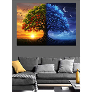 Gece Gündüz Ağacı Dekoratif Kanvas - Mdf Ahşap Tablo