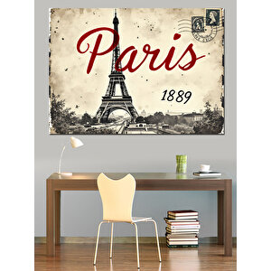 Paris 1889 Kartpostal Deseni Dekoratif Kanvas - Mdf Ahşap Tablo 25x35 cm