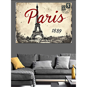 Paris 1889 Kartpostal Deseni Dekoratif Kanvas - Mdf Ahşap Tablo