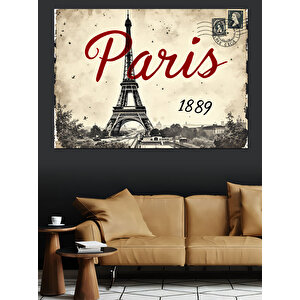 Paris 1889 Kartpostal Deseni Dekoratif Kanvas - Mdf Ahşap Tablo