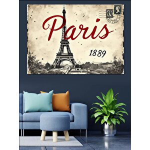Paris 1889 Kartpostal Deseni Dekoratif Kanvas - Mdf Ahşap Tablo 50x70 cm