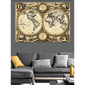 Antik Haritalı Dünya Çizimi Dekoratif Kanvas - Mdf Ahşap Tablo