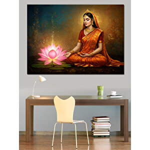 Lotus Tutan Meditasyoncu Dekoratif Kanvas - Mdf Ahşap Tablo 70x100 cm