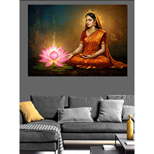 Lotus Tutan Meditasyoncu Dekoratif Kanvas - Mdf Ahşap Tablo 70x100 cm