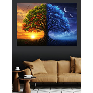 Gece Gündüz Ağacı Dekoratif Kanvas - Mdf Ahşap Tablo 70x100 cm