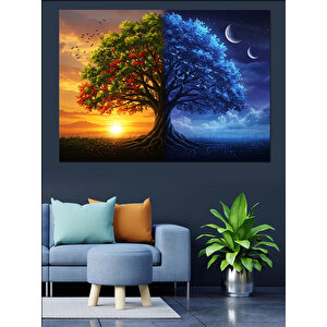 Gece Gündüz Ağacı Dekoratif Kanvas - Mdf Ahşap Tablo 70x100 cm