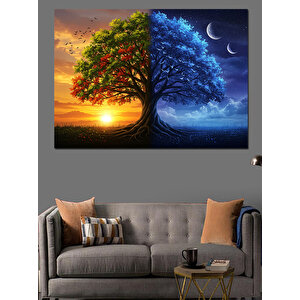 Gece Gündüz Ağacı Dekoratif Kanvas - Mdf Ahşap Tablo 70x100 cm