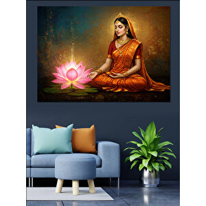 Lotus Tutan Meditasyoncu Dekoratif Kanvas - Mdf Ahşap Tablo