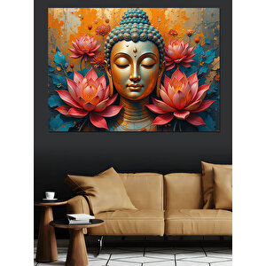 Lotus İçinde Buda Heykeli Dekoratif Kanvas - Mdf Ahşap Tablo 70x100 cm
