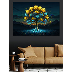 Işıldayan Gece Ağacı Dekoratif Kanvas - Mdf Ahşap Tablo 70x100 cm