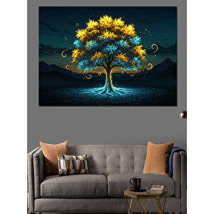 Işıldayan Gece Ağacı Dekoratif Kanvas - Mdf Ahşap Tablo 70x100 cm