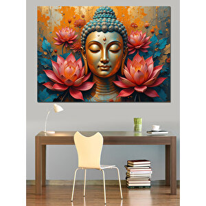 Lotus İçinde Buda Heykeli Dekoratif Kanvas - Mdf Ahşap Tablo 35x50 cm