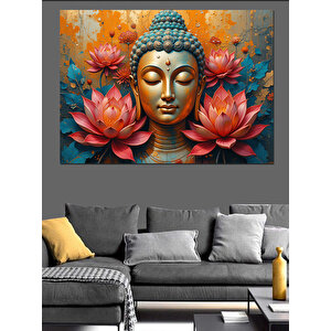 Lotus İçinde Buda Heykeli Dekoratif Kanvas - Mdf Ahşap Tablo 35x50 cm