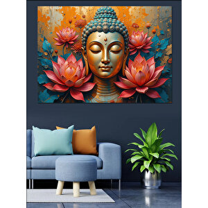 Lotus İçinde Buda Heykeli Dekoratif Kanvas - Mdf Ahşap Tablo
