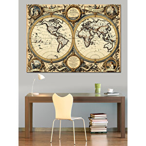 Antik Haritalı Dünya Çizimi Dekoratif Kanvas - Mdf Ahşap Tablo