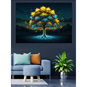 Işıldayan Gece Ağacı Dekoratif Kanvas - Mdf Ahşap Tablo 50x70 cm