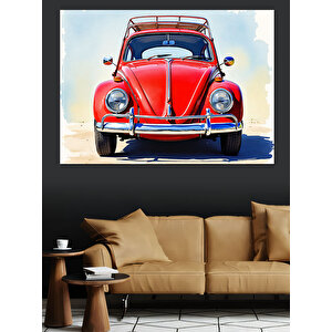 Kırmızı Klasik Vosvos Dekoratif Kanvas - Mdf Ahşap Tablo 35x50 cm