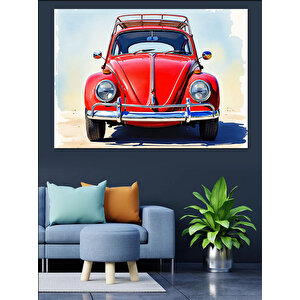 Kırmızı Klasik Vosvos Dekoratif Kanvas - Mdf Ahşap Tablo 35x50 cm