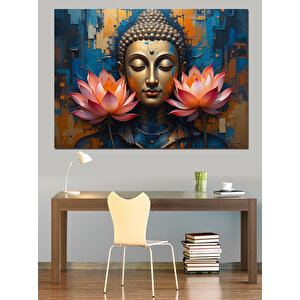 Lotuslu Meditatif Buda Portresi Dekoratif Kanvas - Mdf Ahşap Tablo