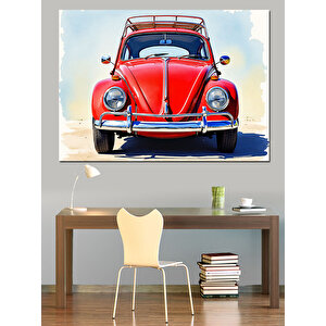 Kırmızı Klasik Vosvos Dekoratif Kanvas - Mdf Ahşap Tablo