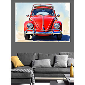 Kırmızı Klasik Vosvos Dekoratif Kanvas - Mdf Ahşap Tablo