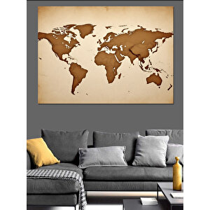 Eski Dünya Haritası Tasarımı Dekoratif Kanvas - Mdf Ahşap Tablo 100x140 cm