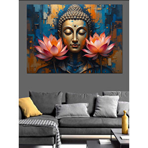 Lotuslu Meditatif Buda Portresi Dekoratif Kanvas - Mdf Ahşap Tablo 100x140 cm