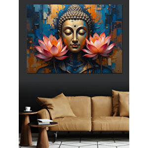 Lotuslu Meditatif Buda Portresi Dekoratif Kanvas - Mdf Ahşap Tablo 100x140 cm