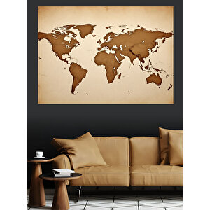 Eski Dünya Haritası Tasarımı Dekoratif Kanvas - Mdf Ahşap Tablo