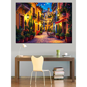 Renkli Işıklı Sokak Dekoratif Kanvas - Mdf Ahşap Tablo 70x100 cm
