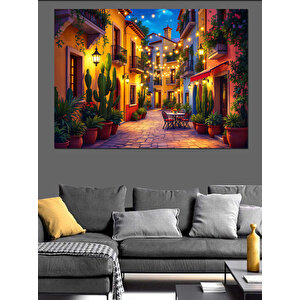 Renkli Işıklı Sokak Dekoratif Kanvas - Mdf Ahşap Tablo 70x100 cm