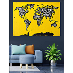 Eğlenceli Dünya Haritası Dekoratif Kanvas - Mdf Ahşap Tablo 35x50 cm