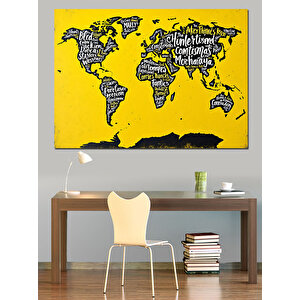 Eğlenceli Dünya Haritası Dekoratif Kanvas - Mdf Ahşap Tablo 35x50 cm