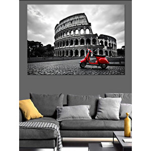 Roma’da Kırmızı Vespa Dekoratif Kanvas - Mdf Ahşap Tablo 70x100 cm