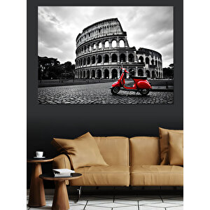 Roma’da Kırmızı Vespa Dekoratif Kanvas - Mdf Ahşap Tablo