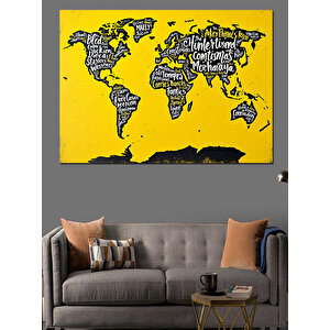 Eğlenceli Dünya Haritası Dekoratif Kanvas - Mdf Ahşap Tablo 50x70 cm