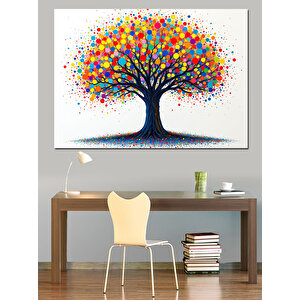 Renkli Hayat Ağacı Dekoratif Kanvas - Mdf Ahşap Tablo 25x35 cm