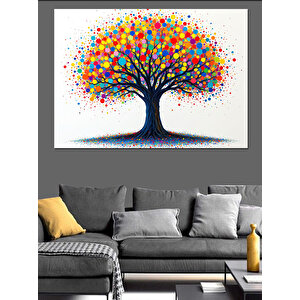 Renkli Hayat Ağacı Dekoratif Kanvas - Mdf Ahşap Tablo 70x100 cm