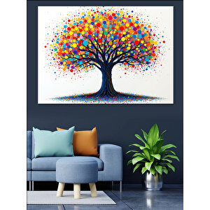 Renkli Hayat Ağacı Dekoratif Kanvas - Mdf Ahşap Tablo