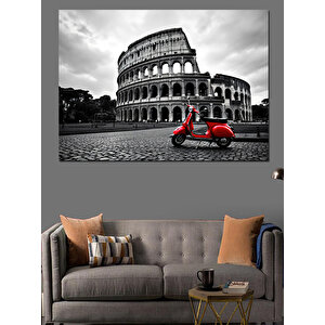 Roma’da Kırmızı Vespa Dekoratif Kanvas - Mdf Ahşap Tablo 35x50 cm