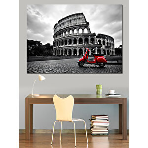 Roma’da Kırmızı Vespa Dekoratif Kanvas - Mdf Ahşap Tablo 35x50 cm