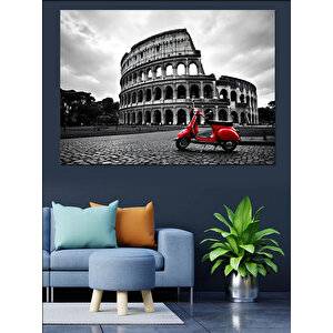 Roma’da Kırmızı Vespa Dekoratif Kanvas - Mdf Ahşap Tablo